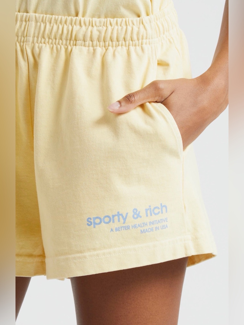Sporty & Rich "Health Initiative" Cotton Disco Shorts – Pastel Banana Yellow XS